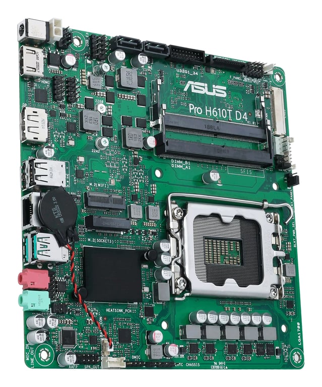 Asus ASUS PRO H610T D4 CSM LGA1700 DDR4 1xHDMI 2.1 1xDP 1xPCIe 2xM.2 2xSATA 4xUSB Thin Mini ITX MB - vue 2