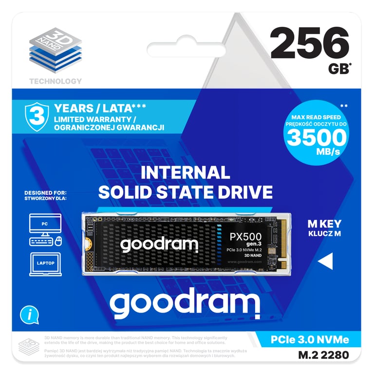 Goodram PX500 GEN.3 SSDPR PX500 256 80 G3 disque SSD .2 PCI Express 3.0 NVMe 3D NAND Neuf - vue 2