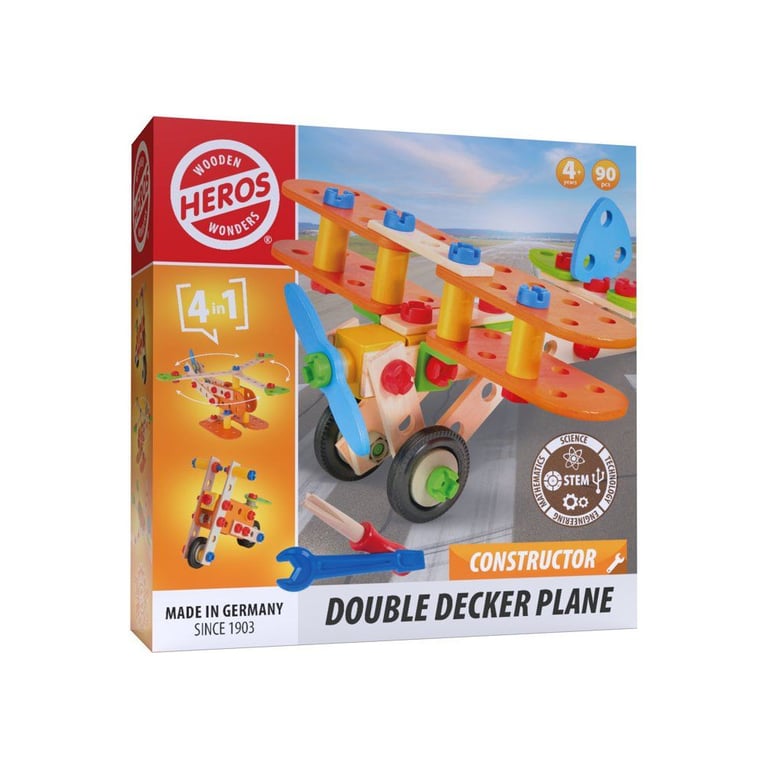 HEROS Constructor Avion Biplan à construire En bois 100 % certifié FSC® 90 pièces Dès - vue 4