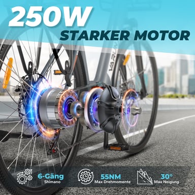 Bicicleta eléctrica VARUN C7008 con cesta delantera, 28 pulgadas, para uso urbano, con batería de 36 V y 10 Ah