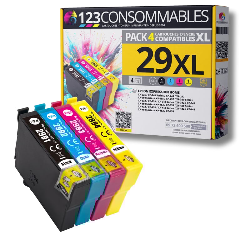 123CONSOMMABLES 29XL Pack 12 cartouches encre compatible avec EPSON T29XL pour Epson XP 342 XP 352 XP 452 XP 332 XP 245 XP 442 XP 255 XP 355 XP 455 XP 247 XP 432 XP 435 XP 335 XP 345 Neuf