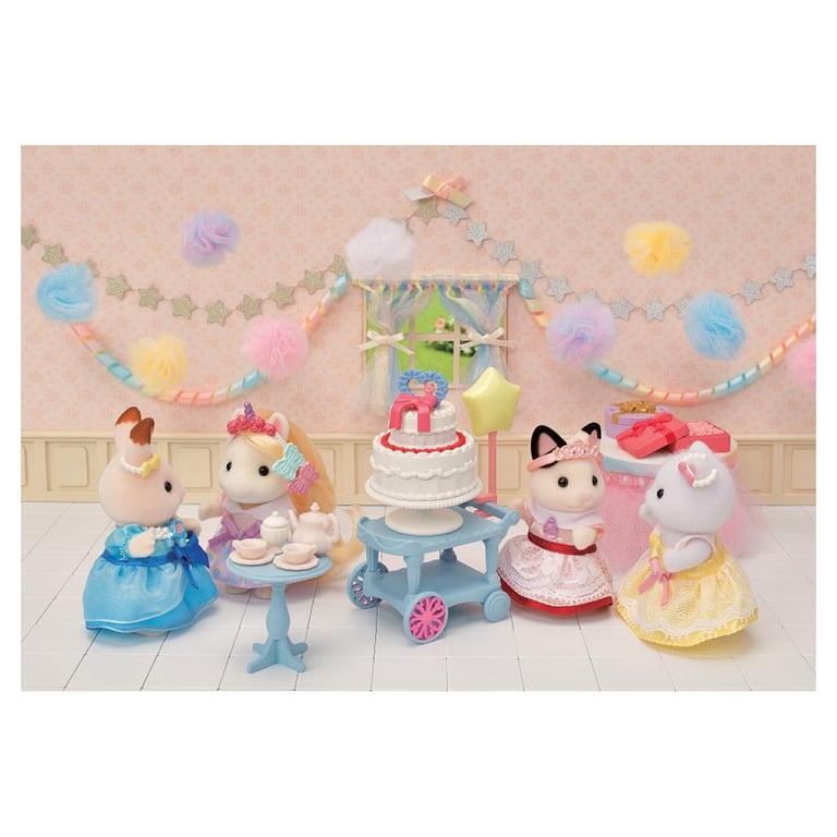 Fête d'anniversaire de la fille chat bicolore avec accessoires Sylvanian Families