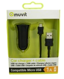 Spring Chargeur Voiture 1Usb+Cable 1A Usb/Micro-Usb 1M Noir