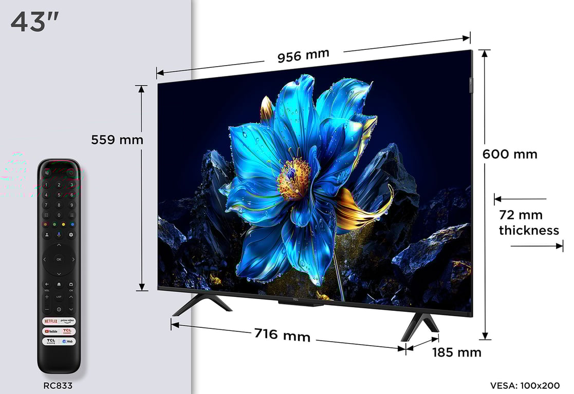 Tv Qled 4k 43'' 109 2 Cm 43p7k Tcl - vue 6