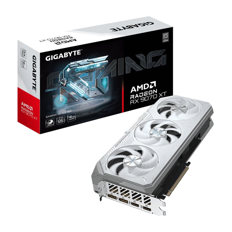 GIGABYTE Radeon RX 9070 XT GAMING OC ICE 16G Carte Graphique - 16GB GDDR6, 256bit, PCI-E 5.0, 3060 MHz Fréquence du cœur, 2 x DisplayPort, 2 x HDMI, GV-R907XGAMINGOCICE-16GD - Neuf