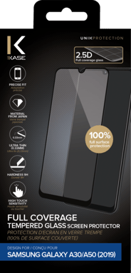 Protector de pantalla de cristal templado premium para Samsung Galaxy A30/A50 2019, Negro