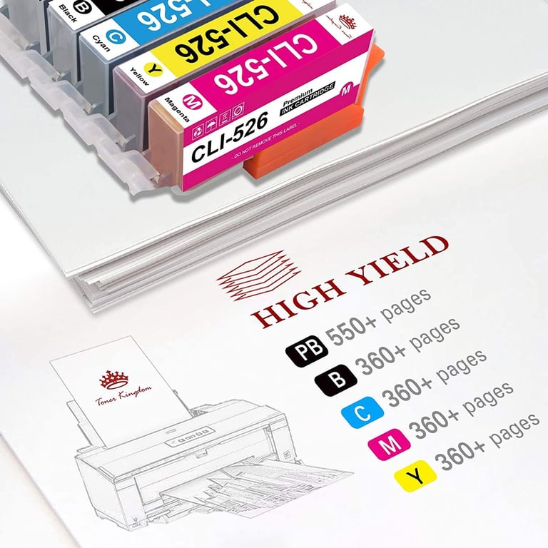 123CONSOMMABLES PGI525 CLI526 Cartouches d'encre compatible avec Canon 525 526 pour PIXMA MG5150 MG5350 MG6150 IX6550 MX715 MX885 MX895 IP4850 IP4950 IP6550 4 / 2 Cyan / 2 / 2 Jaune Neuf - vue 5
