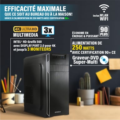 Multimedia 7 - Office PC / Ordinateur de bureau - Intel Core i7 6700 - Home Office Tour Computer avec 16 GO DDR4 RAM - 4,0 GHz - 240 GO SSD + 1 To HDD - DVD+RW - USB 3.1 - WiFi - incl. Windows 11 Pro