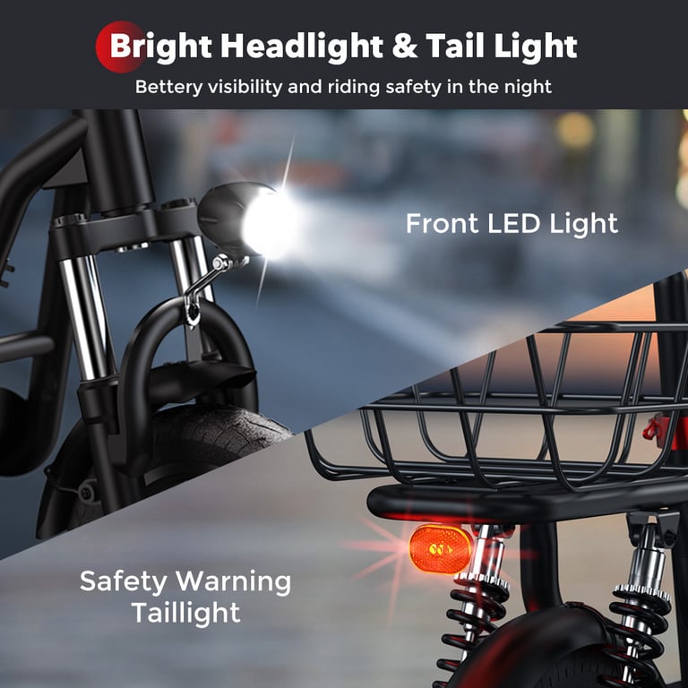 iScooter i12 - Patinete eléctrico con asiento para adultos, 500 W, 12 pulgadas, doble suspensión, para desplazamientos urbanos, con cesta, color negro