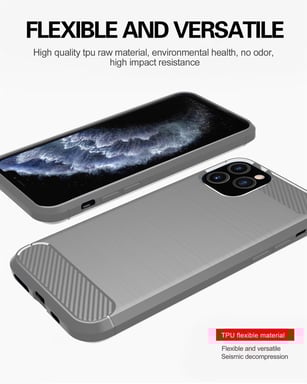 Coque pour Apple iPhone 11 PRO MAX en BRUSHED GRIS Housse de protection Étui en silicone TPU flexible, aspect inox et fibre de carbone