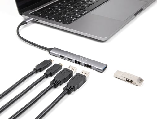 Delock 4 porta slim type-C USB Hub con 1 x USB 10 Gbps Tipo A + 2 X USB 2.0 Tipo A + 1 X USB 2.0 USB Type-C e PD 95 W