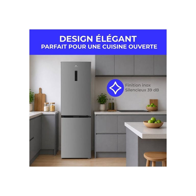 Réfrigérateur congélateur bas CONTINENTAL EDISON CEFC323NFIX Classe D Total No Frost 323 60 x 685 x 185 cm - vue 3