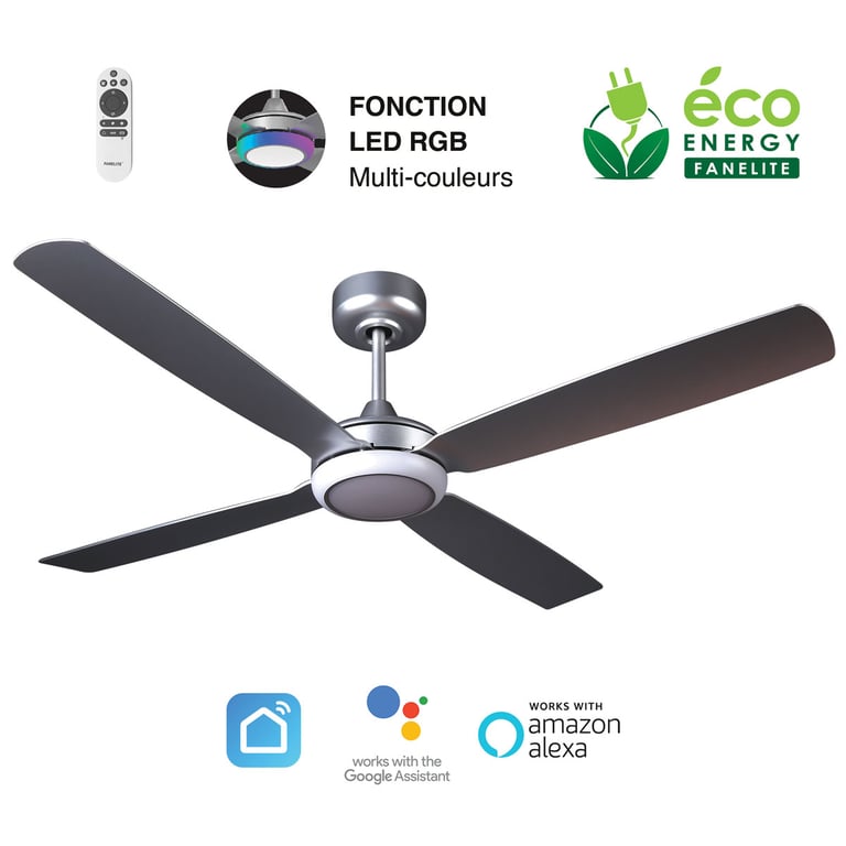 Fanelite Ventilateur de plafond 132 cm QALITO Moteur DC LED dimmable 3 couleurs + RGB Wifi Silencieux Neuf