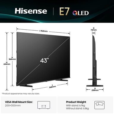 Hisense QLED 43? 43E7Q 4K Ultra HD Smart TV VIDAA WiFi Dolby Vision HDMI 2.1