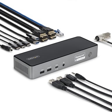 StarTech.com Station d'Accueil USB-C Triple Écran, Station de Recharge pour Ordinateur Portable 140 W pour MacBook Pro et Windows, HDMI 4K 60 Hz ou DisplayPort, TAA - Neuf