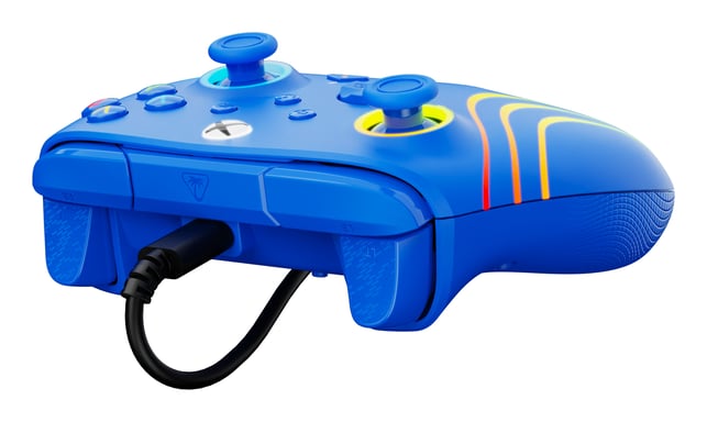 Controlador Turtle Beach Afterglow Wave Azul Controlador de juego RGB con cable - Licencia para Xbox Series XS, Xbox One y Windows - Botones programables, gatillos con efecto Hall, controles de audio