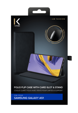Funda tipo concha con ranura para tarjetas y soporte para Samsung Galaxy A51, negro