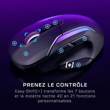 Turtle Beach Kone II Air - Souris Gaming RGB Ergonomique Sans Fil,Bbatterie 350h, Capteur Optique 26 000 DPI, 21 Entrées Personnalisables, Molette 4D Free-Spin - Noir