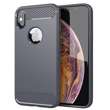 Coque pour Apple iPhone X / XS en BRUSHED GRIS Housse de protection Étui en silicone TPU flexible, aspect inox et fibre de carbone