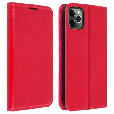 Étui pour iPhone 11 Pro Max Folio Cuir Véritable Porte cartes Support Vidéo Rouge