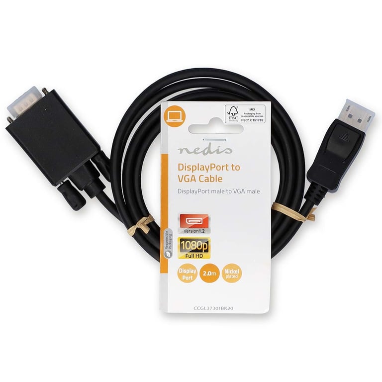Nedis CCGL37301BK20 adaptador de cable de vídeo 2 m VGA (D-Sub) DisplayPort Negro