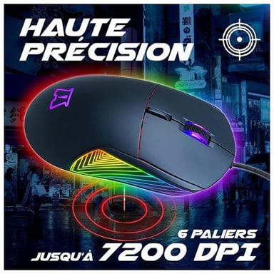 Souris Gaming Otaku M02 7200DPI Rétroéclairage LED RGB - Capteur Optique de 1200 à 7200 DPI - 6 Boutons - Confortable et Légère - Compatible PC/PS4/PS5
