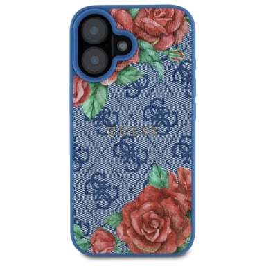 Étui Guess pour iPhone 16 6.1'' niebieski/blue étui rigide 4G Flowers Print MagSafe