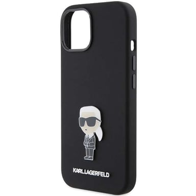 Custodia Karl Lagerfeld per iPhone 15 6.1'' nero Silicone Ikonik Metal Pin