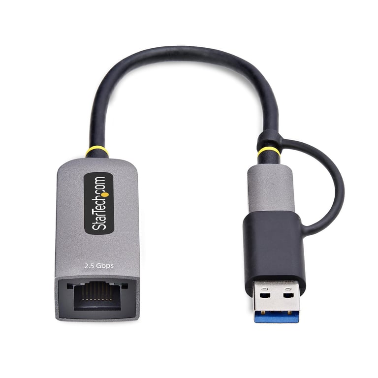 StarTech.com Adaptateur 2.5GbE USB-C vers Ethernet avec Convertisseur USB-A, NBASE-T NIC, USB 3.0 Type-C 2.5/1G Réseau Multi Speed, Compatible Thunderbolt, Windows & Mac - Neuf
