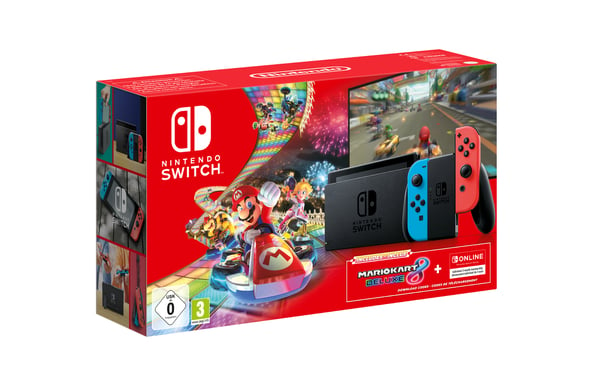 Switch & Mario Kart 8 Deluxe et 3 mois d'abonnement NSO- console de jeux portables 15,8 cm (6.2'') 32 Go Écran tactile Wifi Noir, Bleu, Rouge