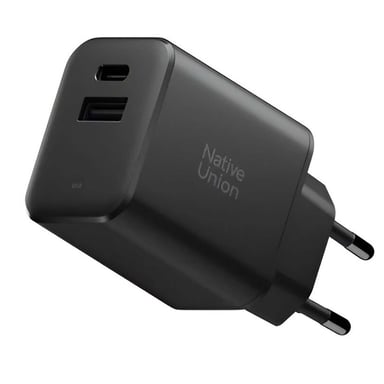 Native Union Cargador de pared doble puerto USB-C / USB-A GaN Power Delivery 45W Negro