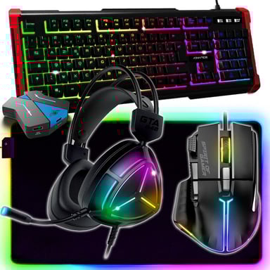 Pack Gamer 5 en 1 GTA 240 Clavier Souris Casque Tapis et Convertisseur