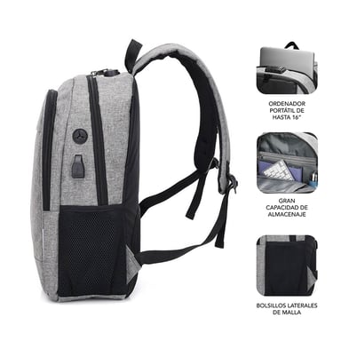SUBBLIM Mochila para Portátil Urban Lock Backpack 16'' Grey