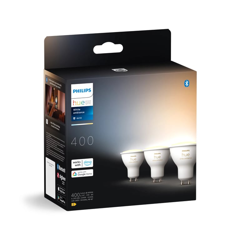 Pack de 3 Ampoules Connectées Philips Hue GU10 – 5 W, Blanche, Compatible Bluetooth - vue 3