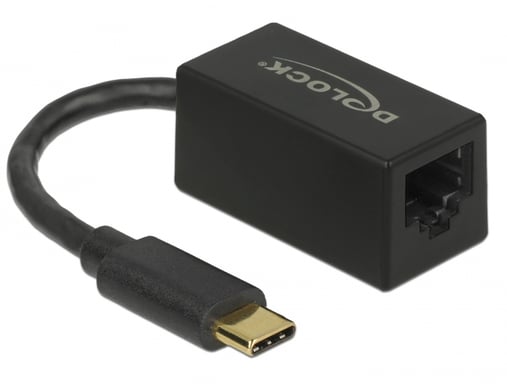 Adattatore USB DeLOCK SuperSpeed (USB 3.2 Gen 1) con maschio USB Type-C? > Gigabit LAN 10/100/1000 Mbps nero compatto