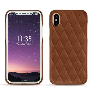 Coque cuir Apple iPhone X -  - Marron - Cuir lisse couture