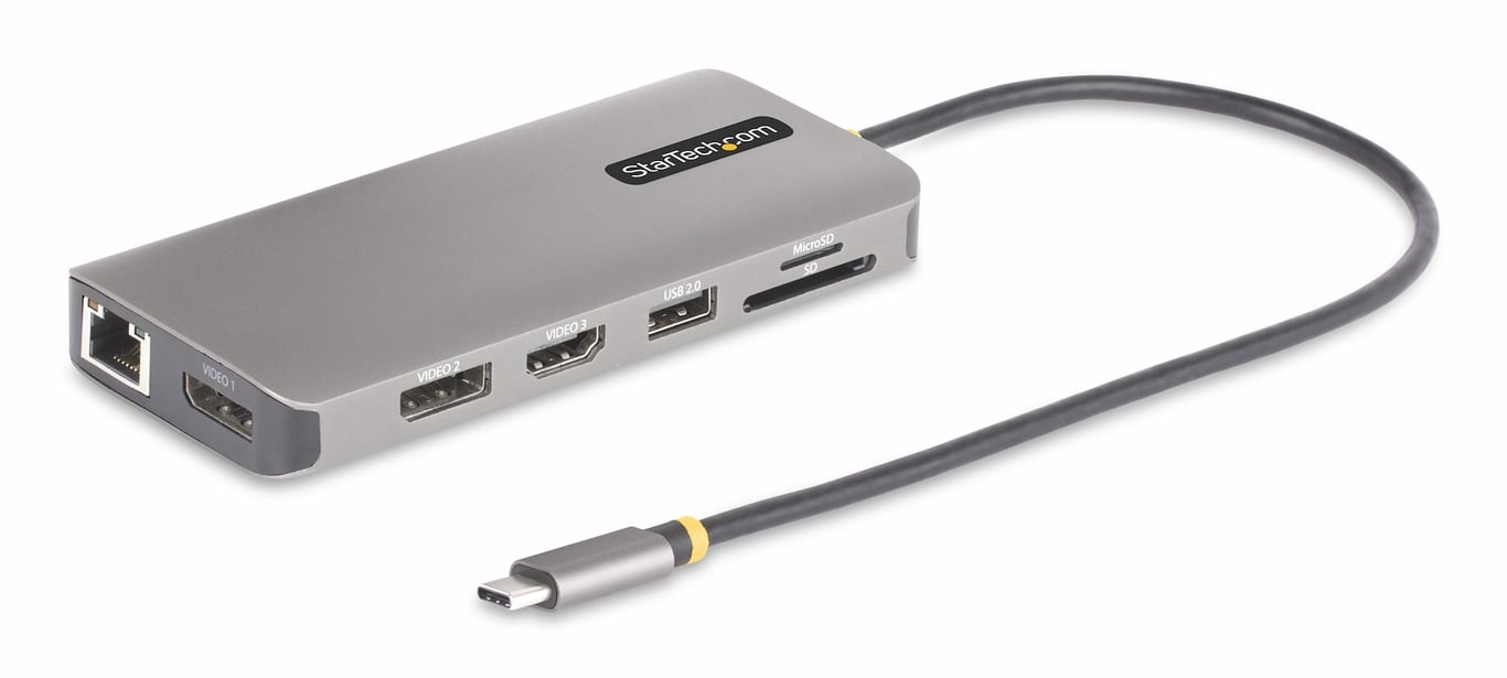 StarTech.com Adaptateur Multiport USB C Triple Moniteur Double HDMI et DisplayPort 4K 60Hz + 4K 30Hz Adaptateur USB C Hub USB 4 Ports PD Pass Through GbE Lecteurs de Cartes SDMicroSD Neuf