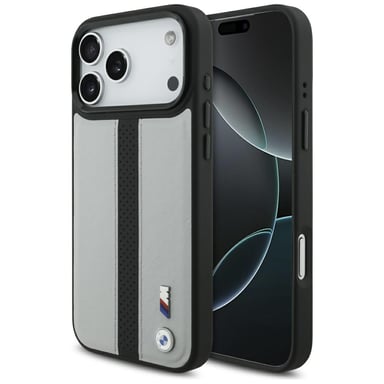 Custodia BMW M Perforated Stripe Logo MagSafe per iPhone 17 Pro Max, grigia