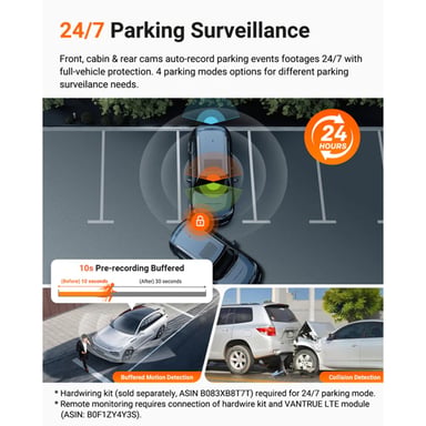 Dashcam VANTRUE N4 Pro S 4K Triple Canal con GPS, Visión Nocturna IR, Vigilancia 24h, Wi-Fi 5GHz y LTE Opcional