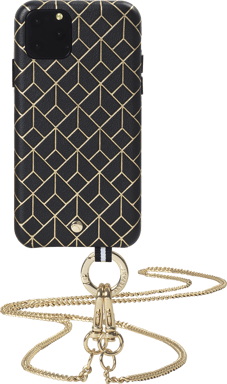 Custodia in pelle goffrata St Germain nera con tracolla dorata rimovibile per iPhone 11 Artefakt