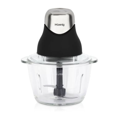 Mini hachoir électrique - H.Koenig - LEO8 - 320 W - Bol en verre 1 L - Lames en acier inoxydable - Noir mat et chrome