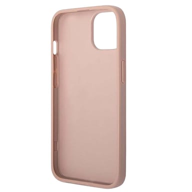 Coque pour iPhone 14 Plus Effet Saffiano avec Logo Métallique Rose