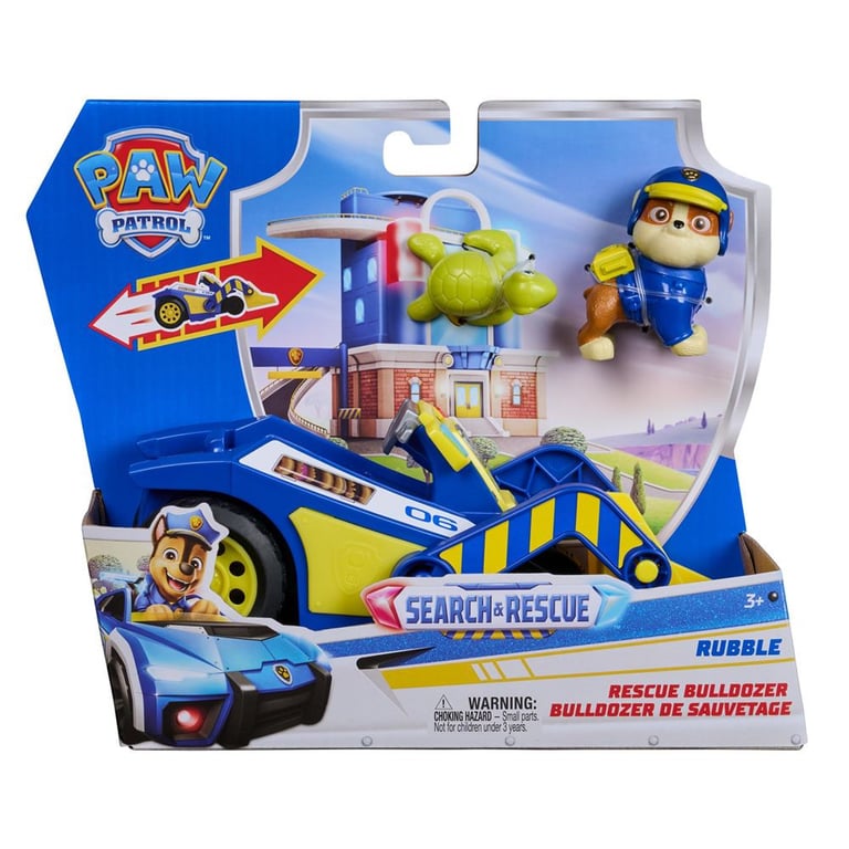 Véhicule Paw Patrol (Spin Master) Rescue Bulldozer Rubble rétrofriction avec figurine et tortue Multicolore - Neuf