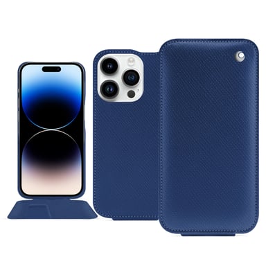 Housse cuir Apple iPhone 15 Pro - Rabat vertical - Bleu - Cuir saffiano