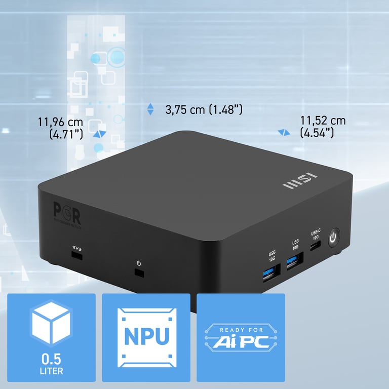 MSI Cubi NUC AI 1UMG i5 FS 500GB W11P Intel Core Ultra 5 DDR5 SDRAM SSD Windows 11 Pro Mini PC Neuf - vue 3