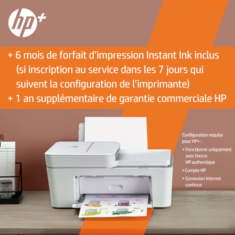 HP DeskJet Imprimante Tout-en-un HP 4120e, Couleur, Imprimante pour Domicile, Impression, copie, numérisation, envoi de télécopie mobile, HP+, Éligibilité HP Instant Ink, Numériser vers PDF - Neuf
