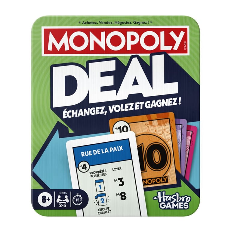 Jeu de Cartes Hasbro Monopoly Deal – Boîte Métal Deluxe pour 2-5 Joueurs - vue 2