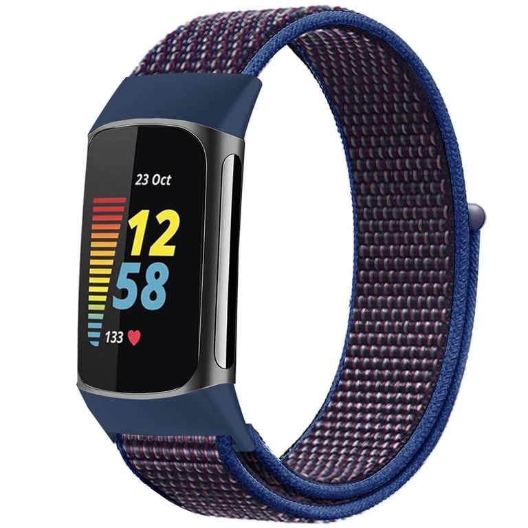 imoshion Bracelet en nylon pour Fitbit Charge 5 - Taille L - Bleu - Neuf