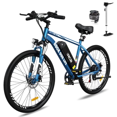 RCB Vélo Électrique 26 Pouces E-Bike Urbain Adulte,Moteur 250W,Batterie 36V/12Ah,7 Vitesses,Pédalage Assisté,Autonomie 35-90km Bleu