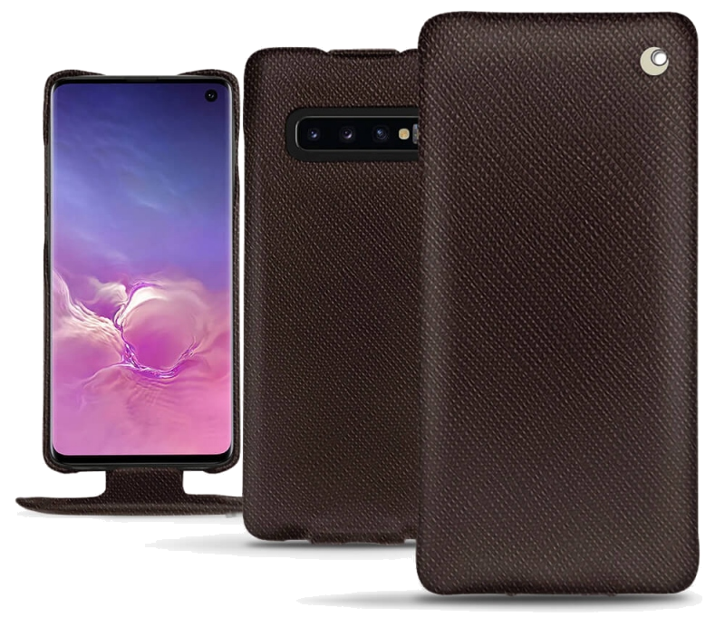 Housse cuir Samsung Galaxy S10 - Rabat verticalMarron